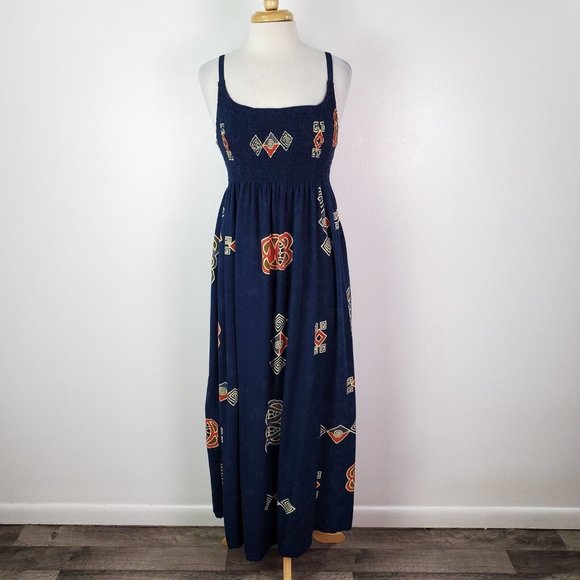 Fata Morgana Dresses & Skirts - Fata Morgana Dress Womens Medium Navy Blue Maxi A Line Sleeveless African Print